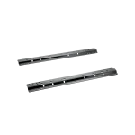 Black REESE mounting rails installed in the bed of a pickup truck for fifth wheel hitch towing.