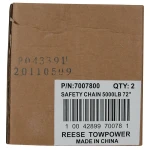 REESE safety chains featuring 72-inch length and 5000 lbs capacity with a bright zinc finish and quick links.