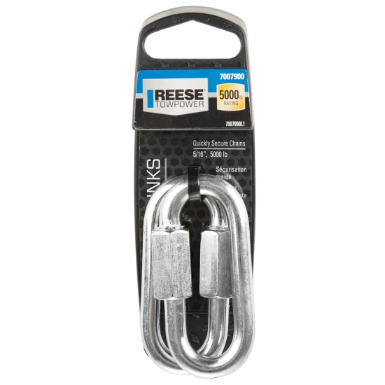 REESE Durable Safety Chains for Secure Towing - 5/16 inch Diameter REESE safety chains with chrome finish, ideal for secure trailer towing and safety compliance.