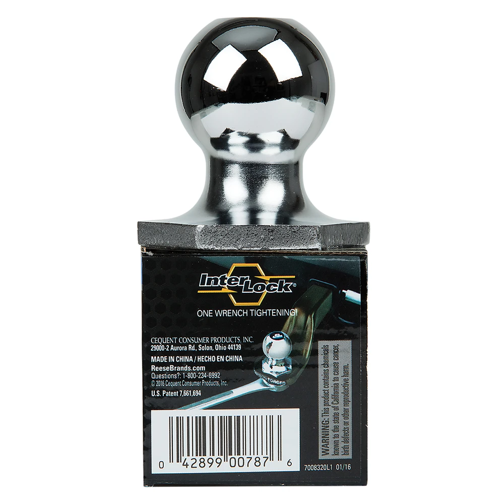 REESE Towpower InterLock hitch ball with patented hex design and chrome finish