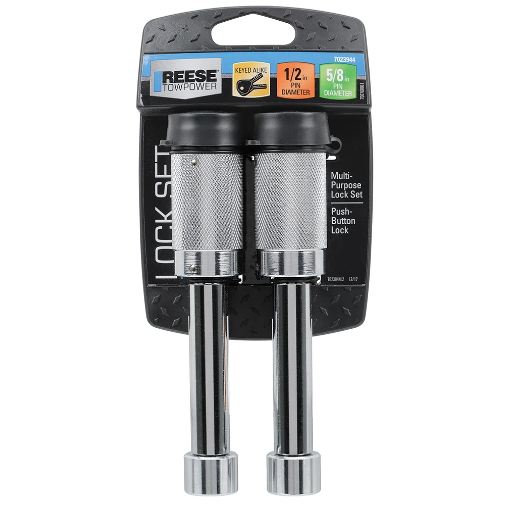 REESE Towpower receiver lock with dual self-locking design and dust cap for hitch security