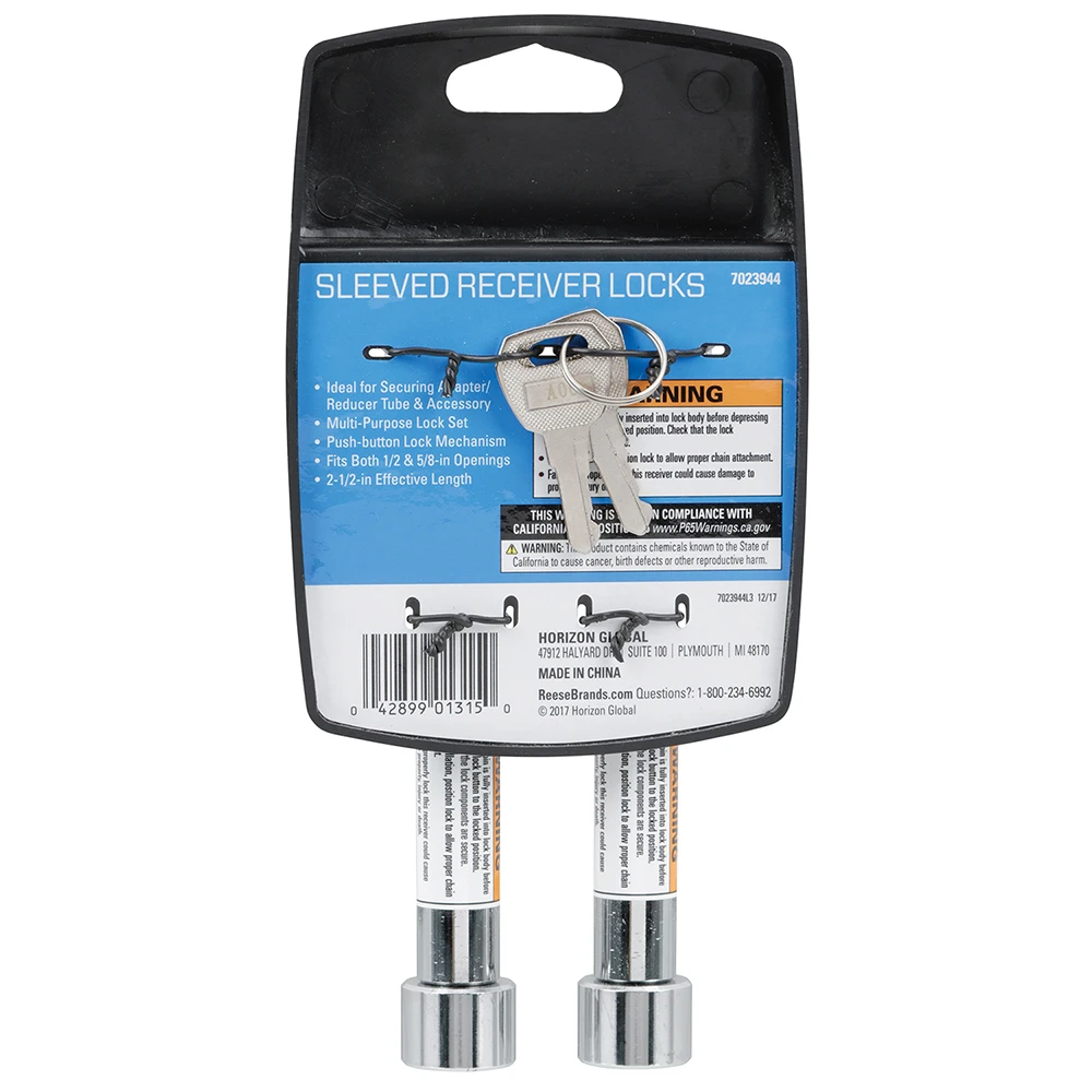 REESE Towpower receiver lock with dual self-locking design and dust cap for hitch security