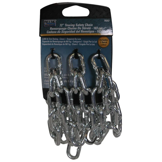 REESE safety chains with 2000 lbs capacity, 72 inches long, and quick links for secure towing