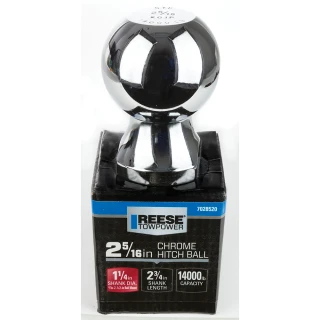 REESE hitch ball with 2-5/16 inch diameter, chrome finish, torque to 450 ft. pounds