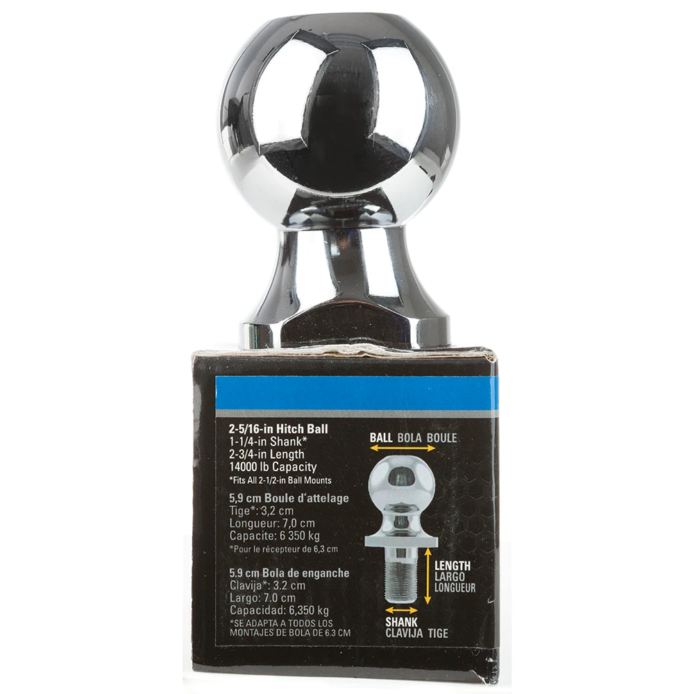 REESE hitch ball with 2-5/16 inch diameter, chrome finish, torque to 450 ft. pounds
