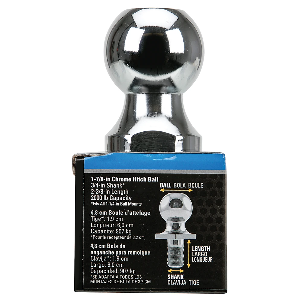 Chrome finished REESE Towpower hitch ball with 1-7/8 inch diameter and Interlock system