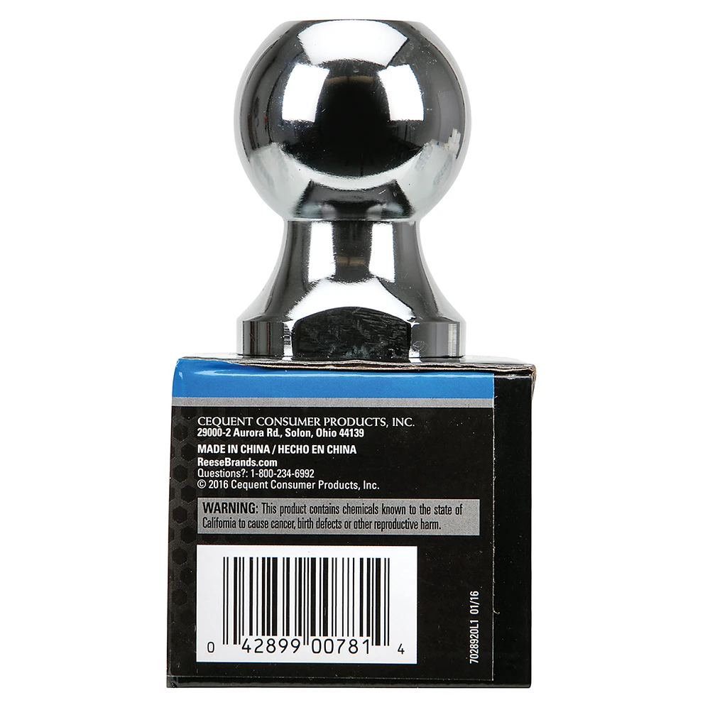 Chrome finished REESE Towpower hitch ball with 1-7/8 inch diameter and Interlock system