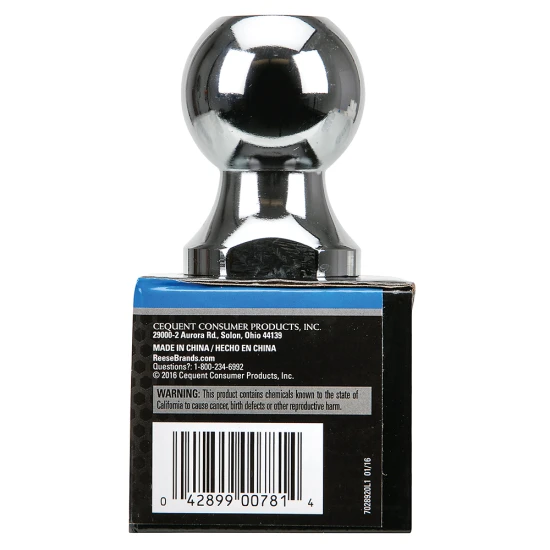 Chrome finished REESE Towpower hitch ball with 1-7/8 inch diameter and Interlock system