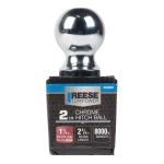 REESE hitch ball with chrome finish, 2 inch ball diameter and 8,000 lbs capacity