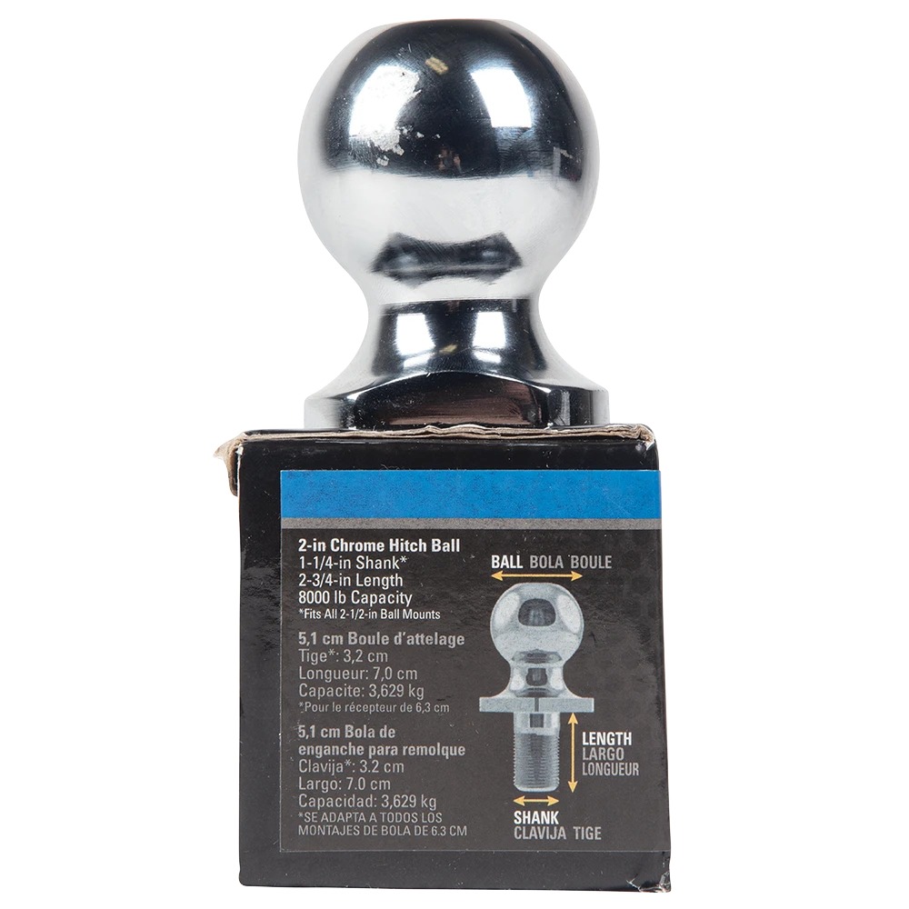 REESE hitch ball with chrome finish, 2 inch ball diameter and 8,000 lbs capacity