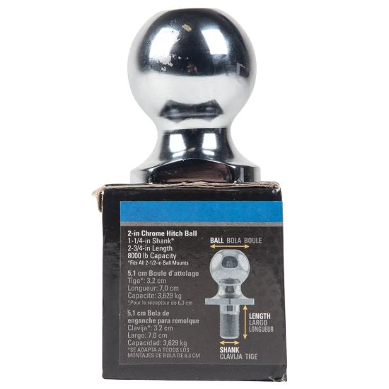 REESE hitch ball with chrome finish, 2 inch ball diameter and 8,000 lbs capacity