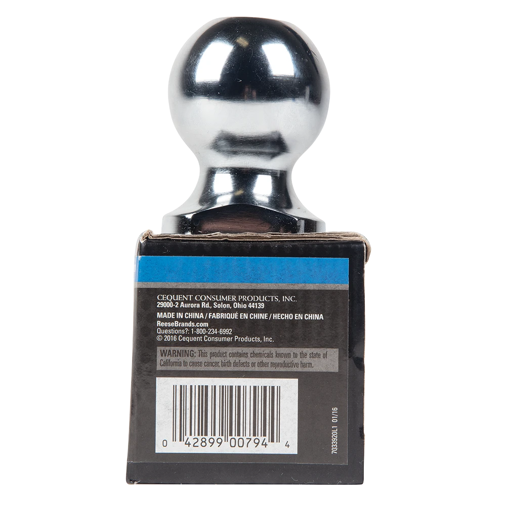 REESE hitch ball with chrome finish, 2 inch ball diameter and 8,000 lbs capacity