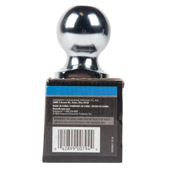REESE hitch ball with chrome finish, 2 inch ball diameter and 8,000 lbs capacity