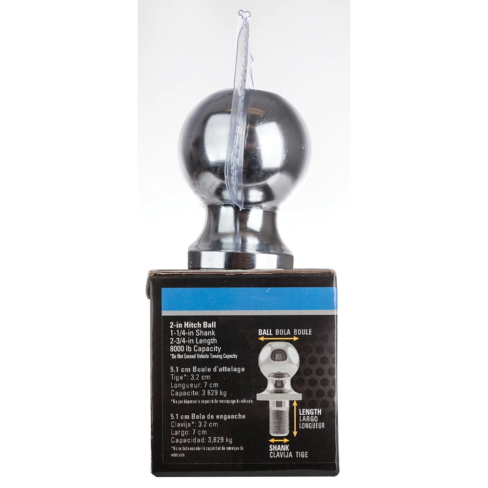 REESE hitch ball with 2 inch diameter and 8,000 lbs capacity in chrome finish