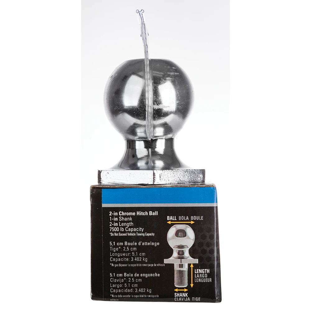 REESE hitch ball with chrome finish, 2 inch diameter and 7,500 lbs capacity