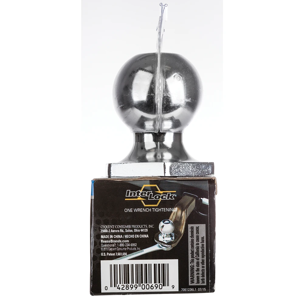 REESE hitch ball with chrome finish, 2 inch diameter and 7,500 lbs capacity
