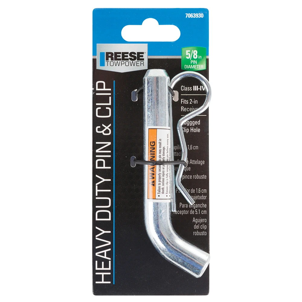REESE Towpower Heavy Duty hitch pin with 5/8 inch diameter and clip for Class III & IV
