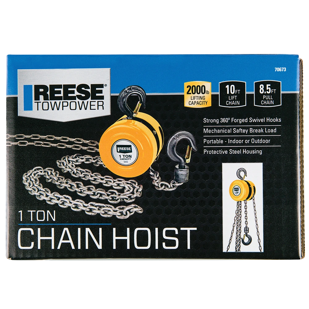 REESE Towpower chain hoist with 2000 lbs lifting capacity and swivel hooks
