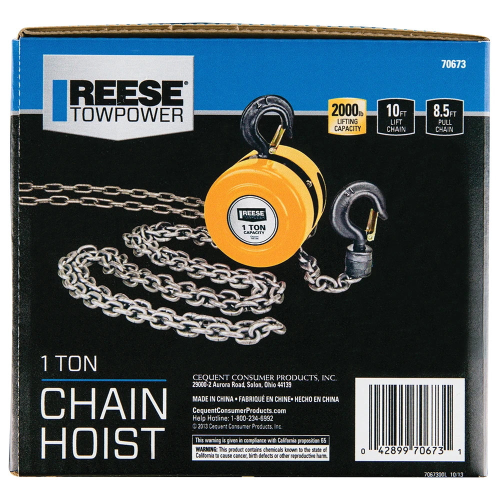 REESE Towpower chain hoist with 2000 lbs lifting capacity and swivel hooks