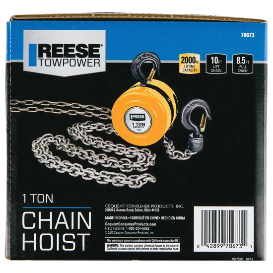 REESE Towpower chain hoist with 2000 lbs lifting capacity and swivel hooks