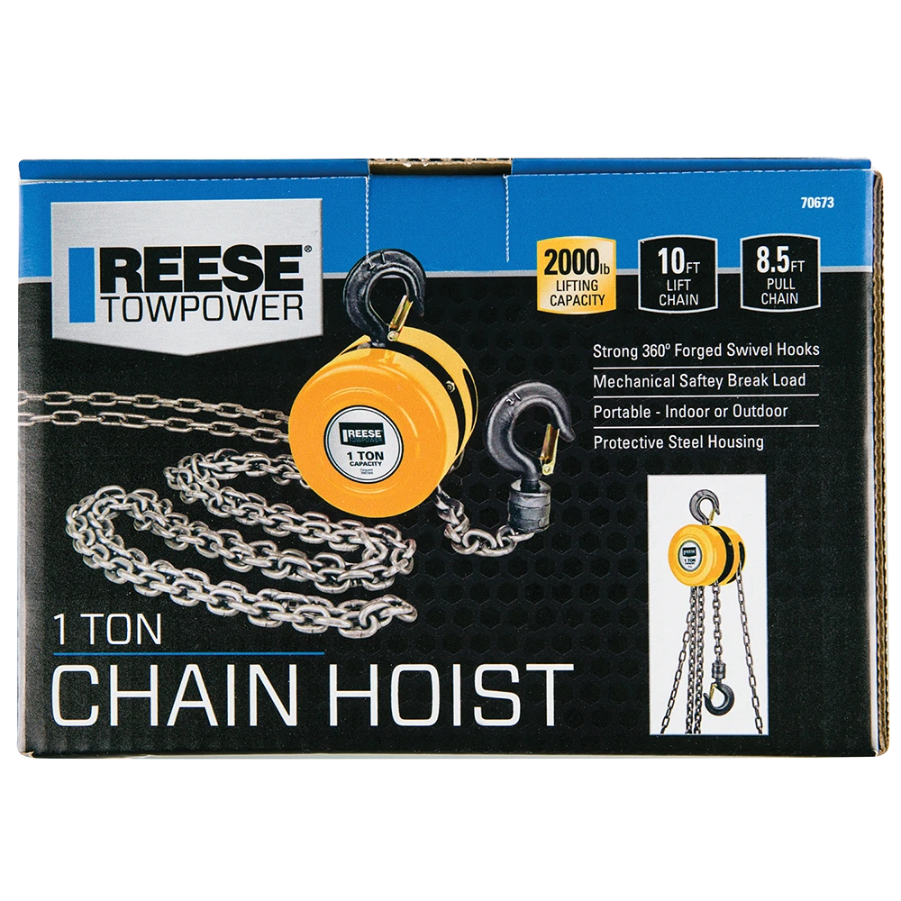 REESE Towpower chain hoist with 2000 lbs lifting capacity and swivel hooks