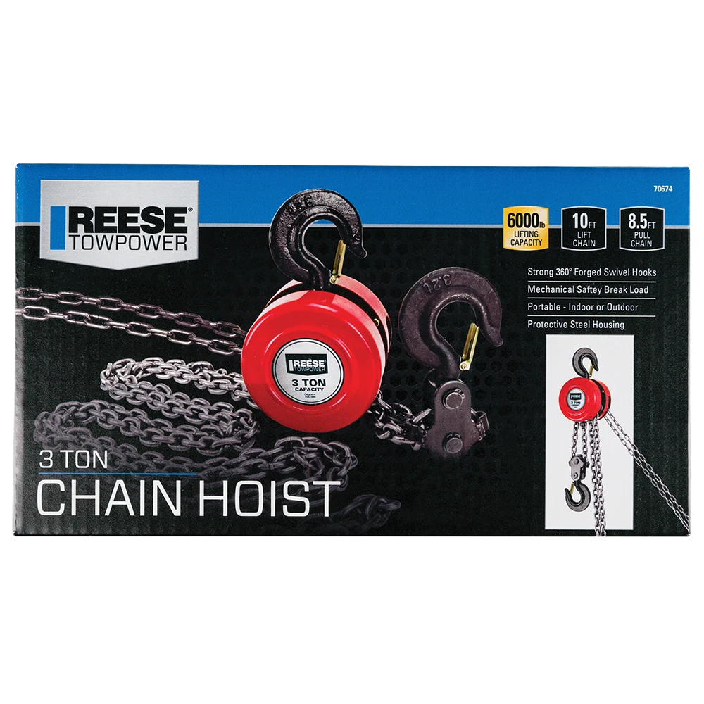 REESE Towpower chain hoist with a 6000 lbs capacity and swivel hooks