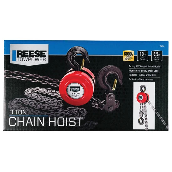 REESE Towpower chain hoist with a 6000 lbs capacity and swivel hooks