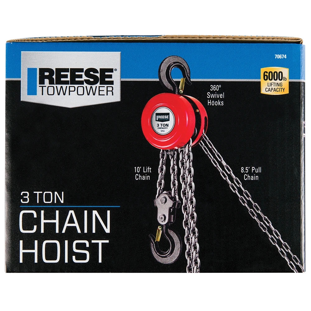 REESE Towpower chain hoist with a 6000 lbs capacity and swivel hooks