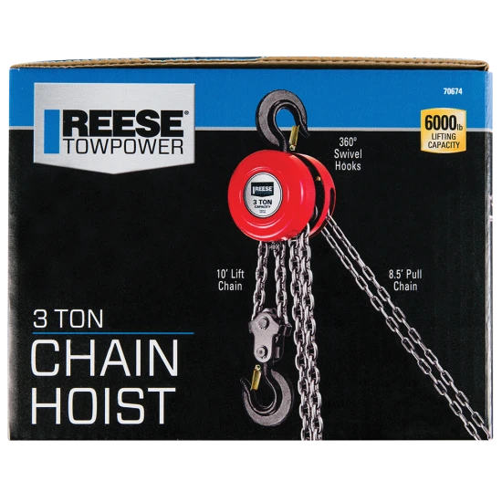 REESE Towpower chain hoist with a 6000 lbs capacity and swivel hooks