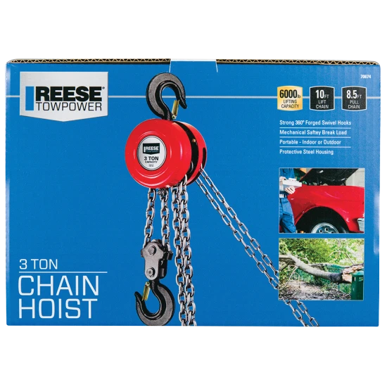 REESE Towpower chain hoist with a 6000 lbs capacity and swivel hooks