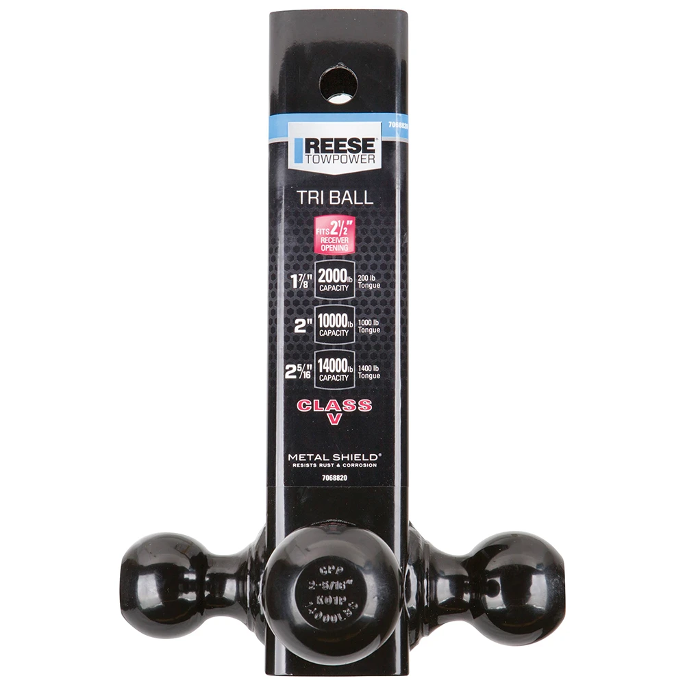 REESE Tri-Ball Mount for Heavy-Duty Towing with 2-Inch Receiver REESE tri-ball mount with black powder coat for heavy towing.