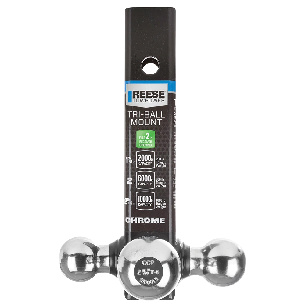 REESE specialty ball mount, black powder coat, fits 2-inch receiver, tri-ball, high-capacity towing