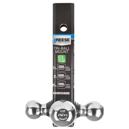 REESE specialty ball mount, black powder coat, fits 2-inch receiver, tri-ball, high-capacity towing