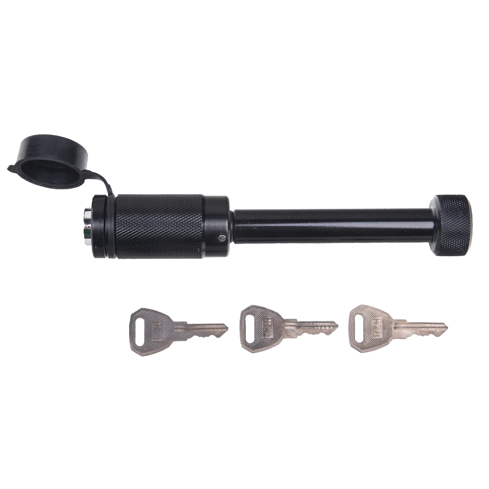 REESE Towpower dogbone style receiver lock with push-button key and rubber cover for trailer protection
