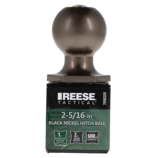 REESE Tactical 2-5/16 Inch Black Nickel Hitch Ball REESE Tactical hitch ball with 2-5/16 inch diameter and 6,000 lbs capacity