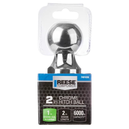 REESE hitch ball with 2 inch diameter, chrome finish, 6000 lbs capacity, ideal for towing securely.