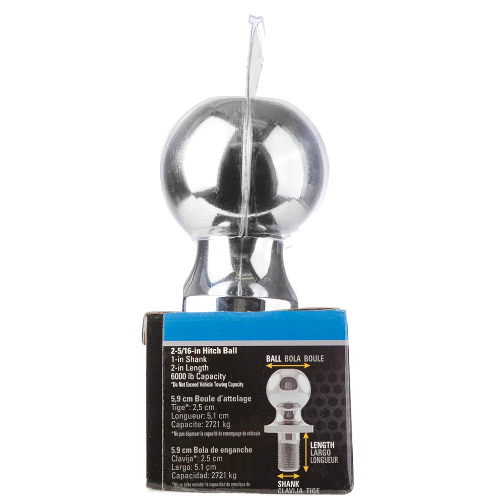 REESE hitch ball with chrome finish ensuring secure towing, 6000 lbs capacity, 2-5/16 inch ball diameter.