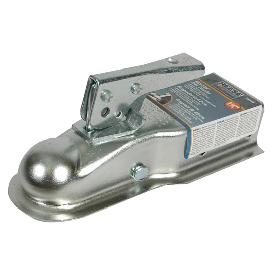 Straight trailer coupler with 1-7/8 inch ball size, zinc finish, rated for 2000 lbs GTW