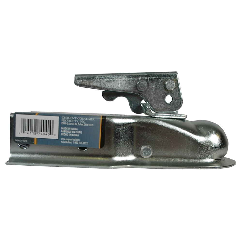 Straight trailer coupler with 1-7/8 inch ball size, zinc finish, rated for 2000 lbs GTW