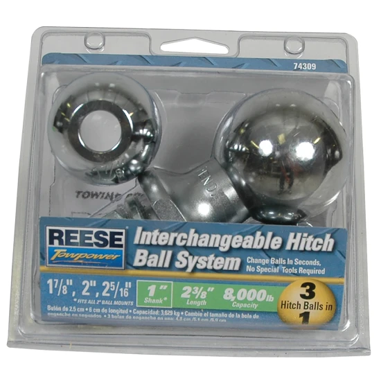 REESE chrome hitch ball system with three interchangeable sizes
