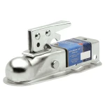 REESE Towpower trailer coupler with zinc finish, 1-7/8 inch ball size fitted on a 2-inch channel, ensures secure attachment.