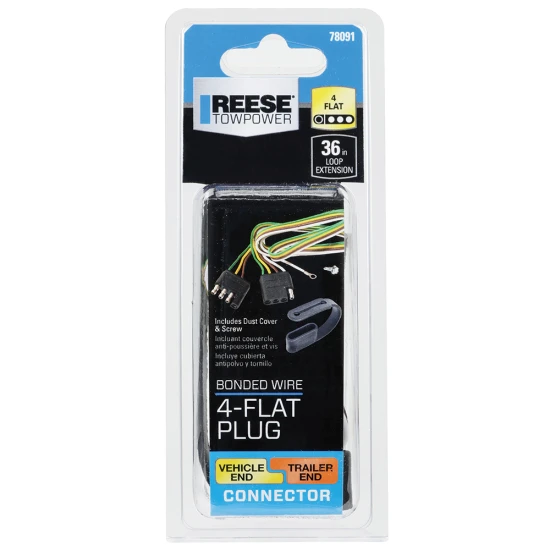 REESE Towpower towing connector with 4-way flat plug and 18 gauge bonded wire for trailer lighting