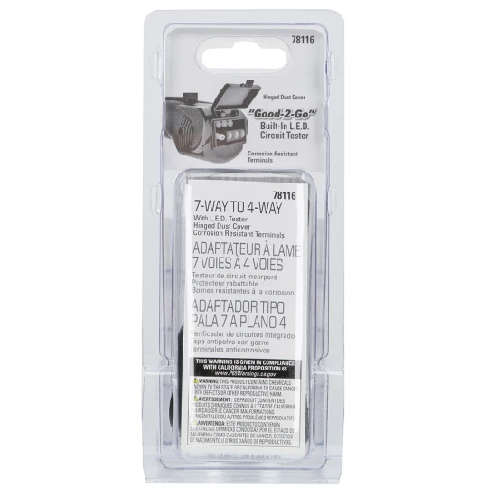 REESE Towpower electrical adapter with LED circuit tester for 7-way to 4-way conversion.