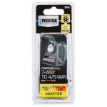 REESE Towpower towing adapter converting 7-way blade to 4 or 5-flat, featuring LED tester and 12V outlet