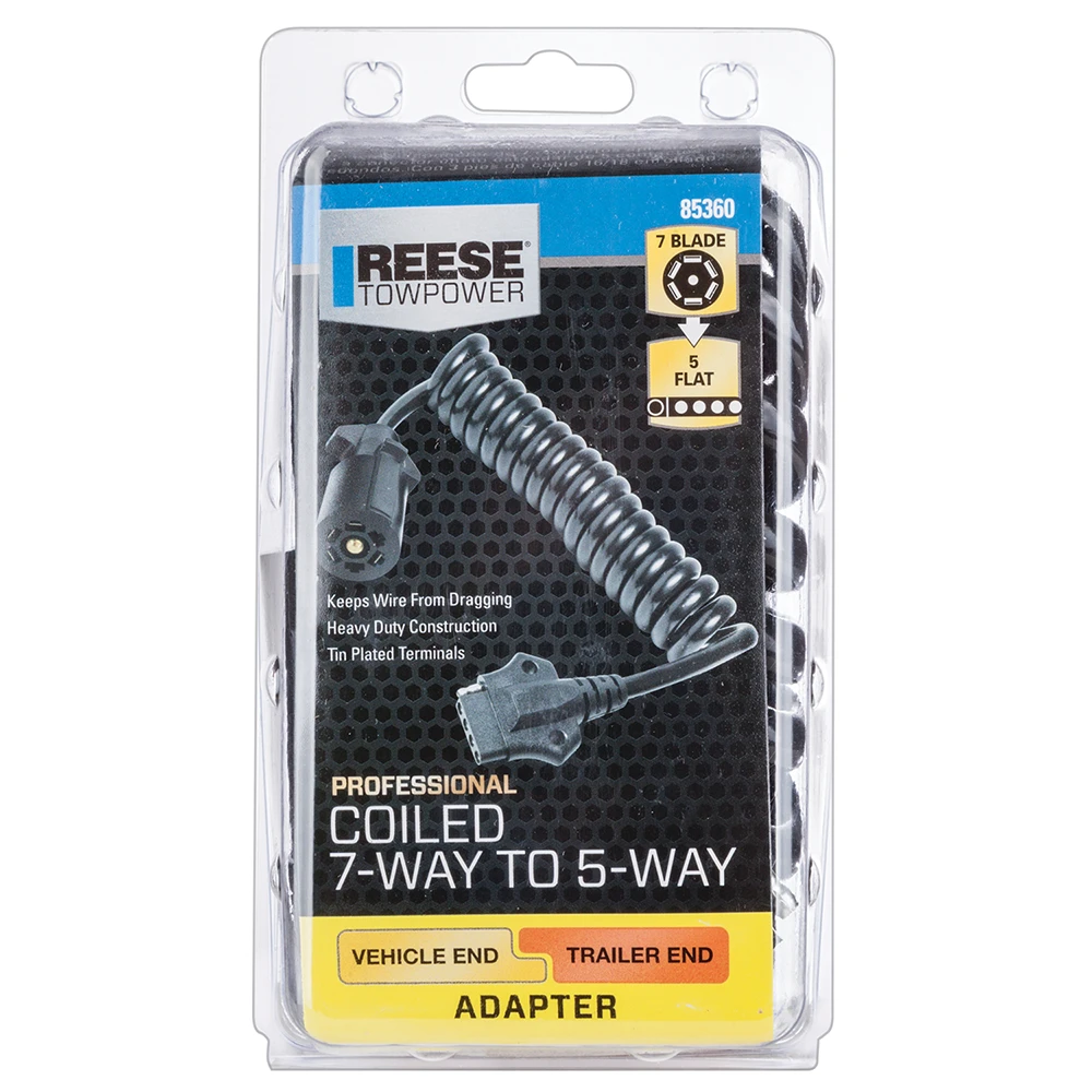 REESE Towpower electrical adapter with coiled cable for 7-way to 5-way conversion