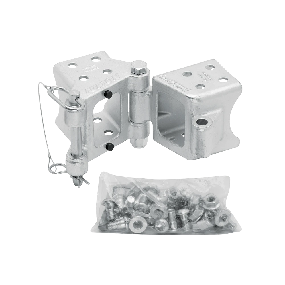 Fulton's Fold-Away Bolt-On Hinge Kits for trailer tongues with die cast steel hinges.