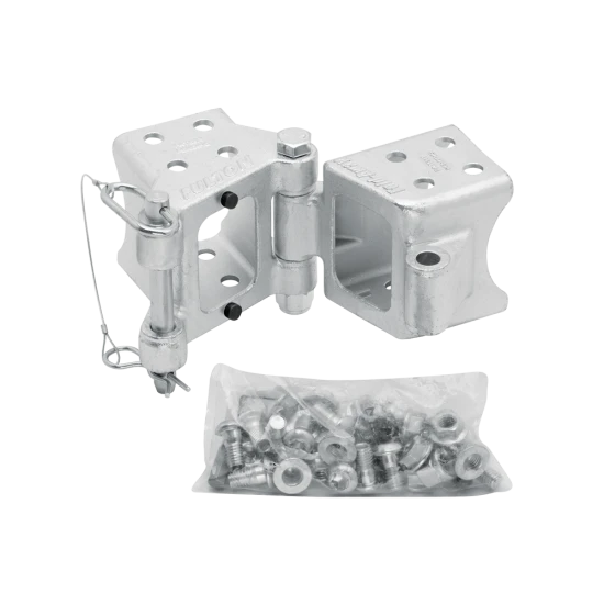 Fulton's Fold-Away Bolt-On Hinge Kits for trailer tongues with die cast steel hinges.