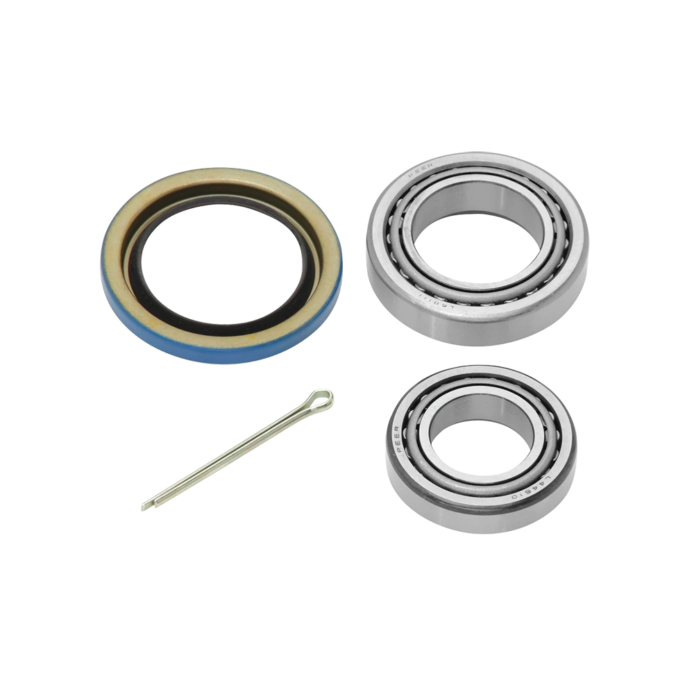 Trailer Bearing Kit for Boat, Utility, Snowmobile, and RV Hubs Bearing kit with cones, cups, seal, and pin for trailer hubs.