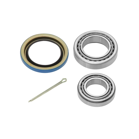 Trailer Bearing Kit for Boat, Utility, Snowmobile, and RV Hubs Bearing kit with cones, cups, seal, and pin for trailer hubs.