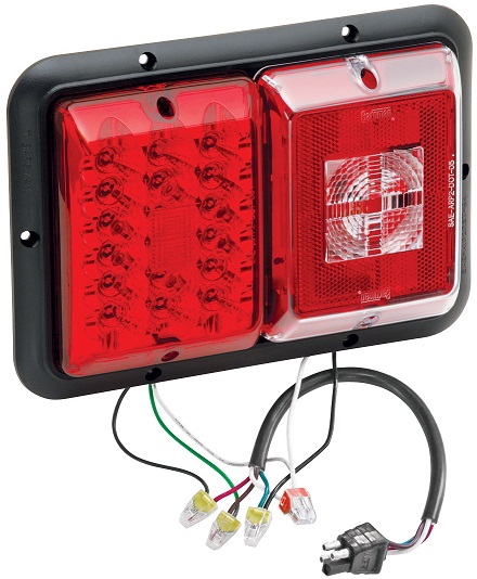 Bargman LED Recessed Trailer Taillight Horizontal Mount w/ Red Incandescent Backup Black Base w/ 4 Square Plug